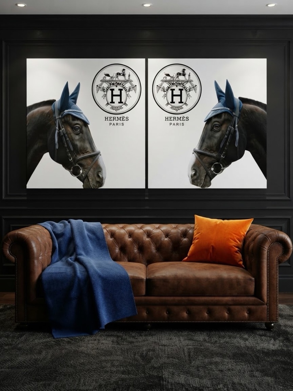 🐎 Hermès Horse Prints Pair — Equestrian Parisian Wall Art, Black & White Décor